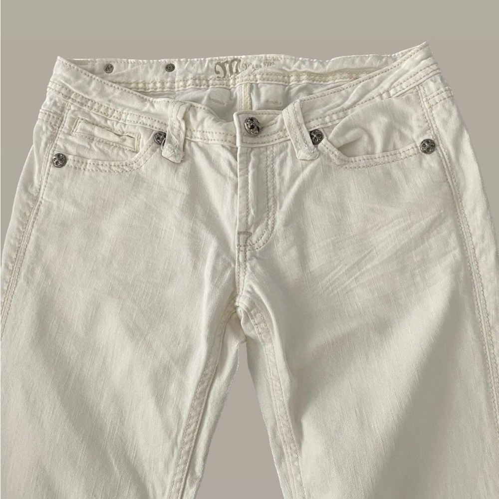 Miss Me Mid-Rise Bootcut White Embroidered Denim Jeans Y2K Women’s (29)